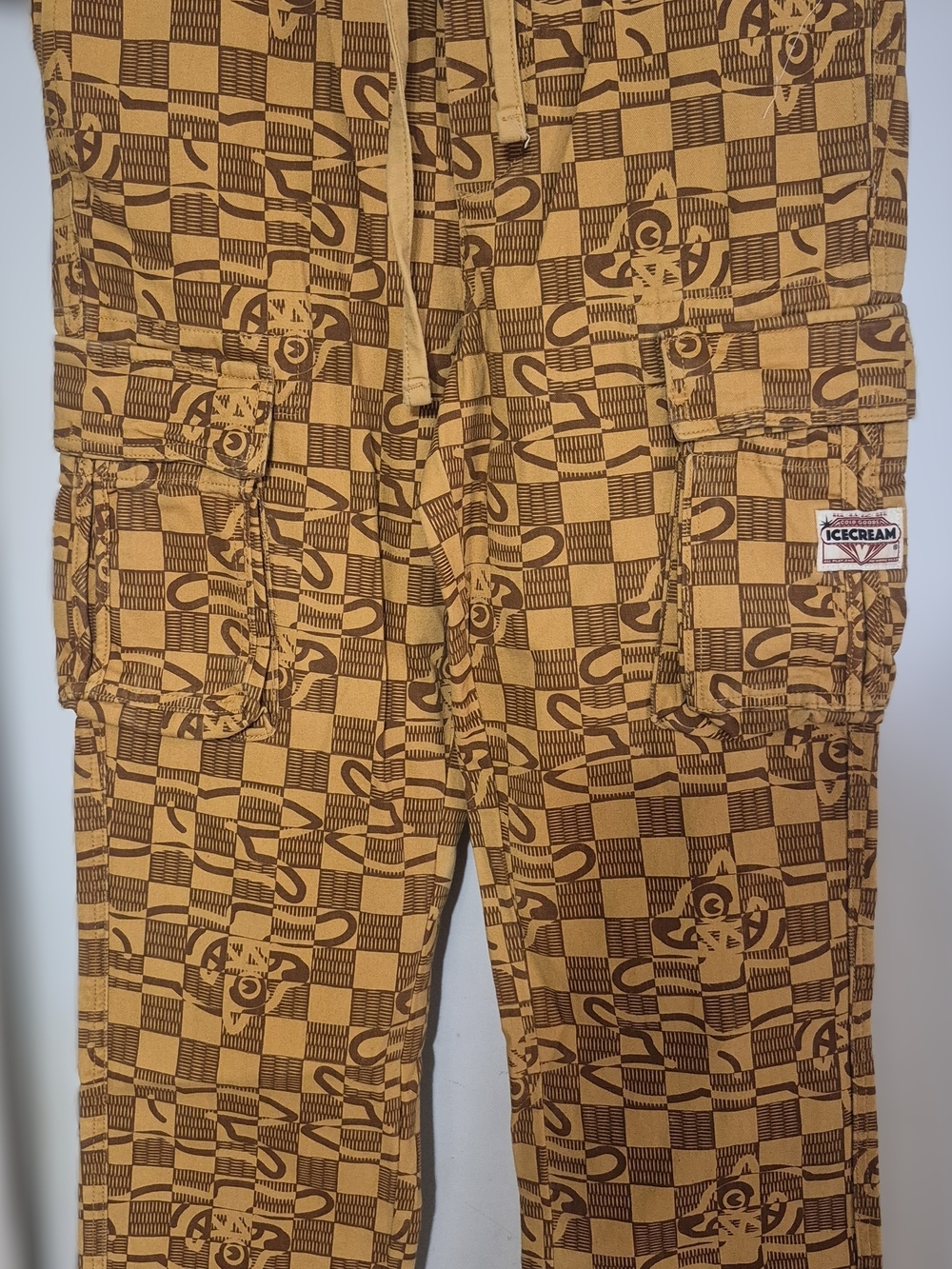 BBC /Icecream Mustard and Brown Checkerboard Cargo Pants